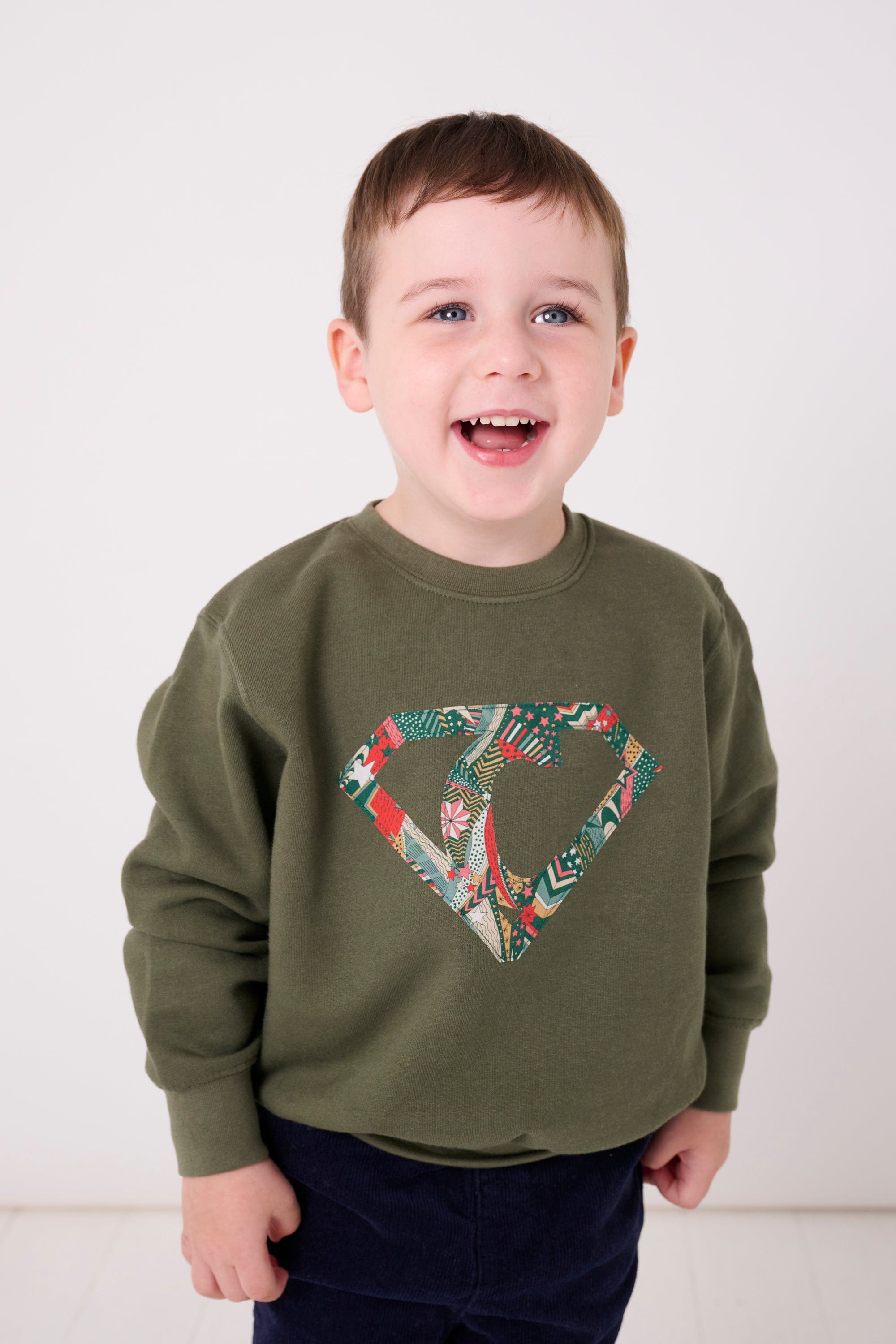 Magnificent Stanley sweatshirt Superhero Khaki Sweatshirt in Choice of Liberty Print