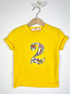 Magnificent Stanley Tee Personalised or Number Yellow T-Shirt in Dinosaur Liberty Print