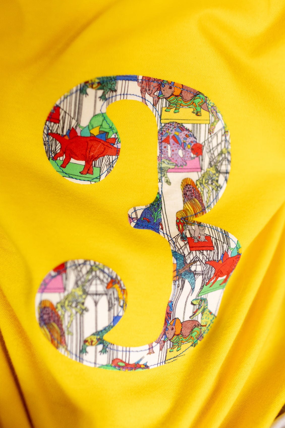 Magnificent Stanley Tee Personalised or Number Yellow T-Shirt in Dinosaur Liberty Print